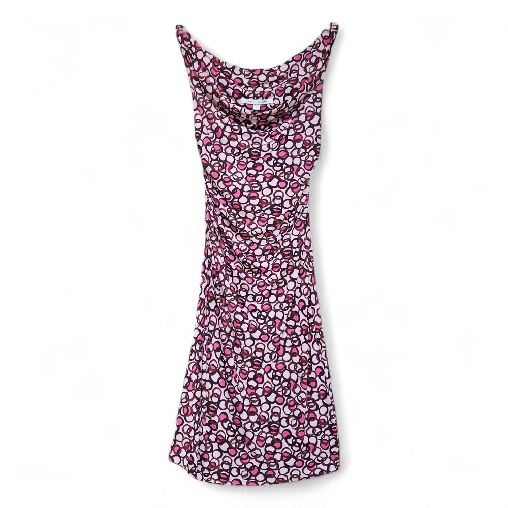 Diane Von Furstenberg Silk Jersey Dress Size 4 Pink Midi Cowl Neck Sleeveless